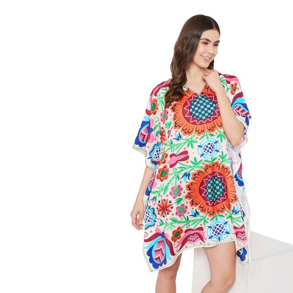 Gypsie Blu Floral Print Polyester Multicolor V-Neck Tunic Lounge Wear for Women - Picture 7 of 10